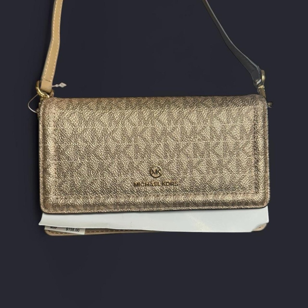 Michael Kors Metallic Gold Crossbody Wallet with Adjustable Strap
